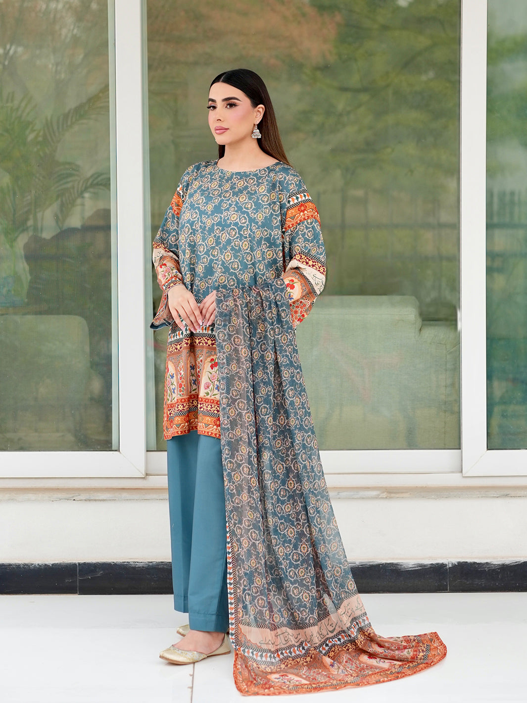 TNG Women Luxury Pret Printed Crepe 3 Piece Suit Mehraab - Casual Collection