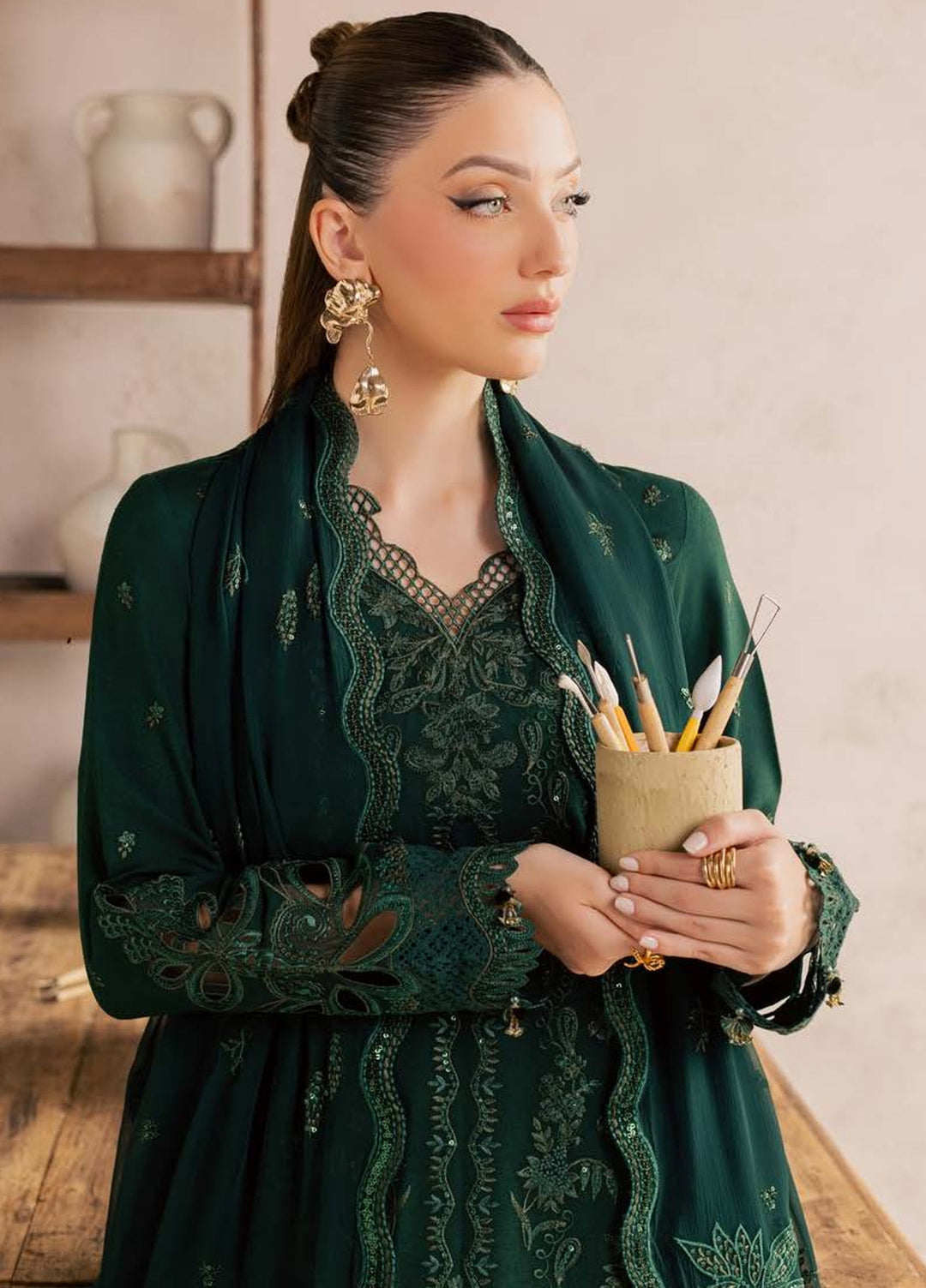 Nureh Unstitched Embroidered Karandi 3 Piece Suit NU26UKE NE-271 - Festive Collection