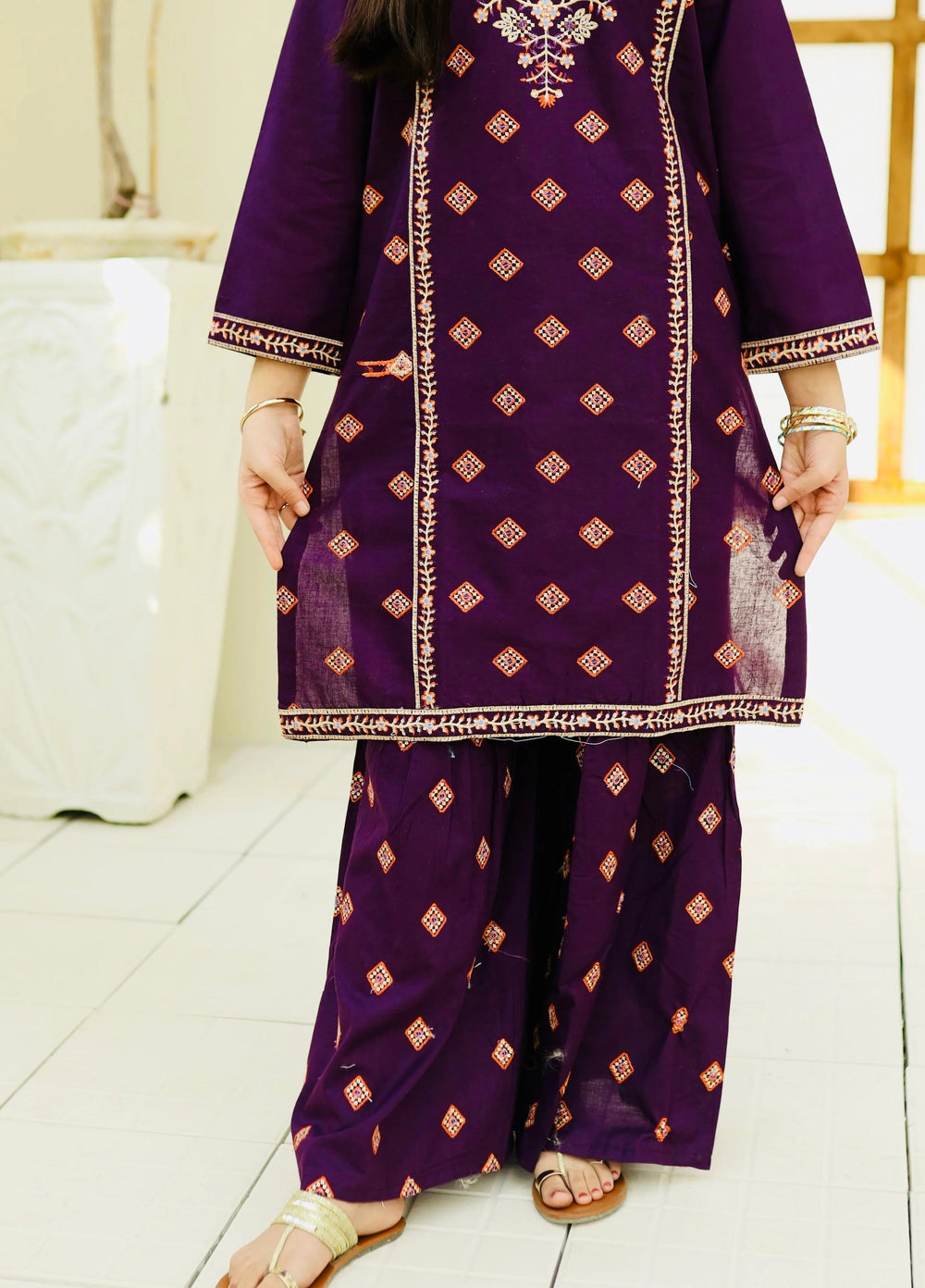 Khanak Girls RTW Embroidered Cotton 2 Piece Suit KST-115 - Casual Collection