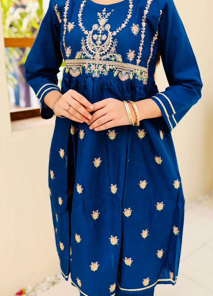 Khanak Girls RTW Embroidered Cotton 2 Piece Suit KST-114 - Casual Collection