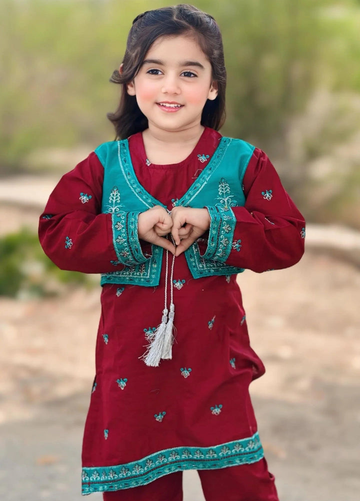 Khanak Girls RTW Embroidered Cotton 2 Piece Suit KST-155 - Casual Collection