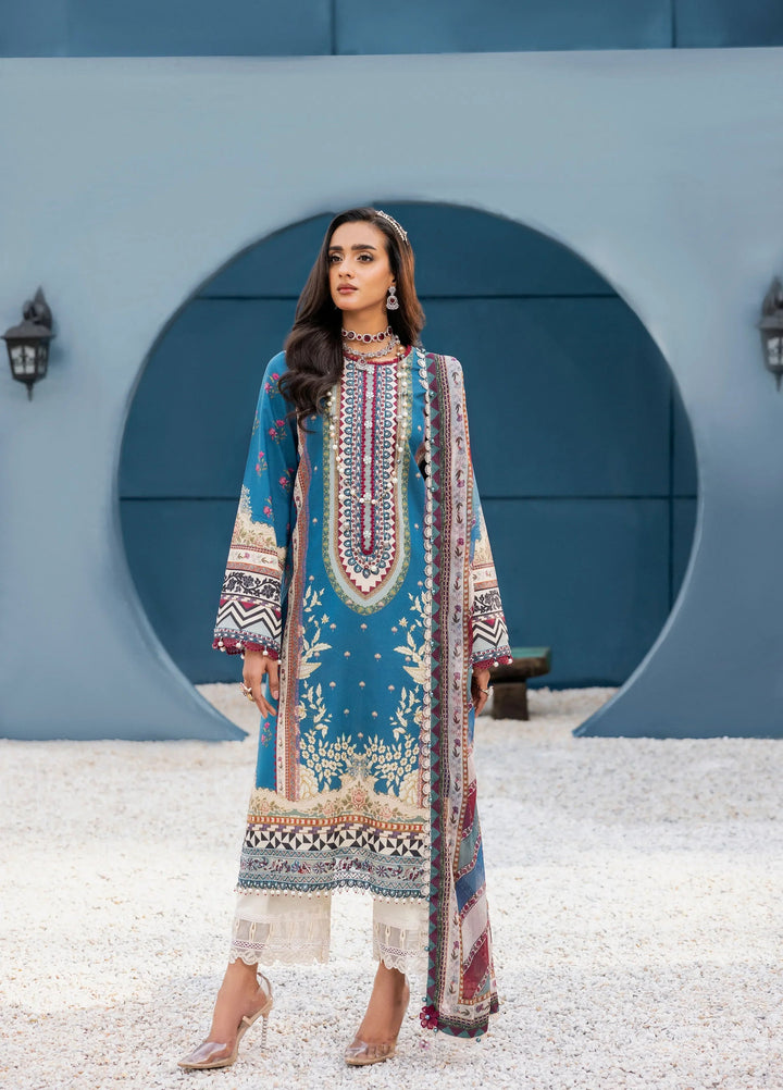 La Elise Women Unstitched Embroidered Lawn 3 Piece Suit 0000407 Iris - Casual Collection