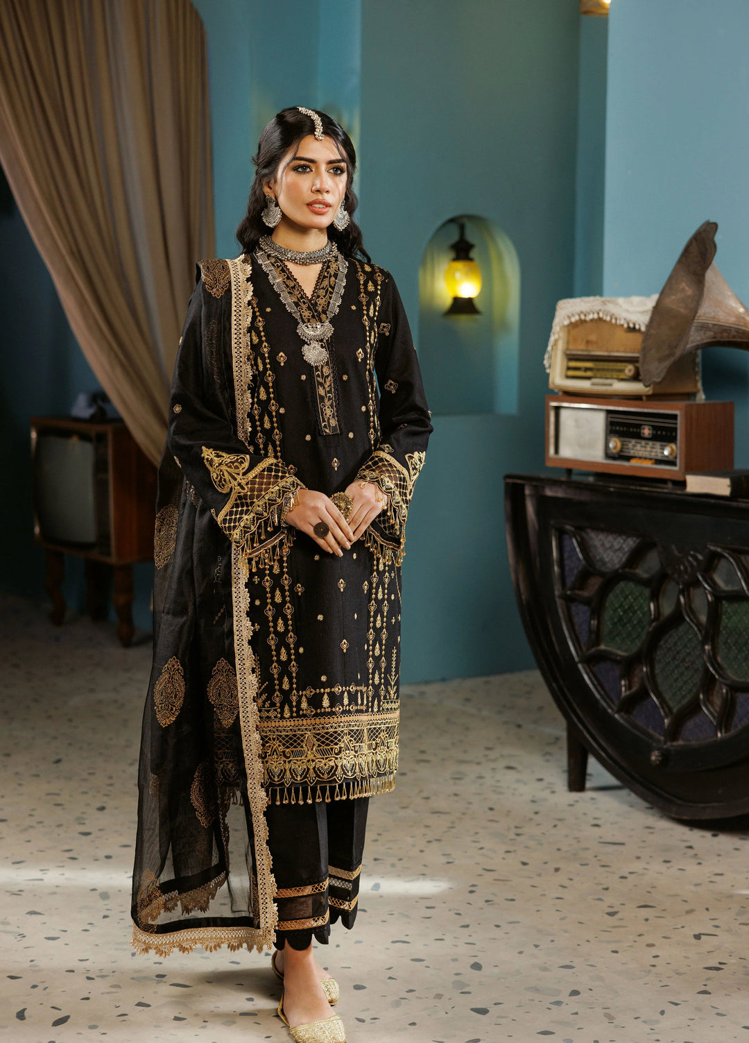 La Elise Women Unstitched Embroidered Cotton Net 3 Piece Suit 0000501 Leila - Festive Collection