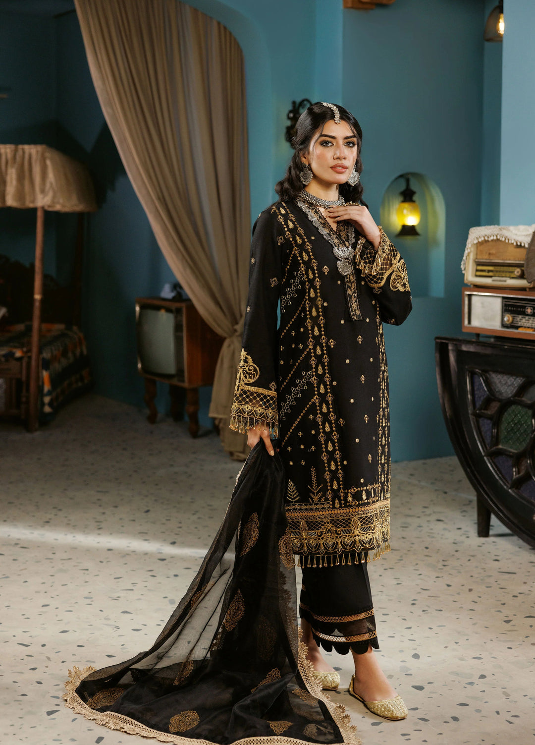 La Elise Women Unstitched Embroidered Cotton Net 3 Piece Suit 0000501 Leila - Festive Collection