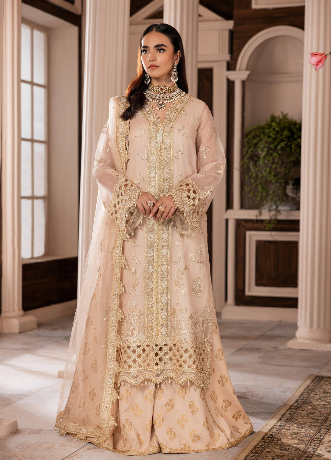 La Elise Women Unstitched Embroidered Khadi Silk 3 Piece Suit 000102 Orla - Festive Collection