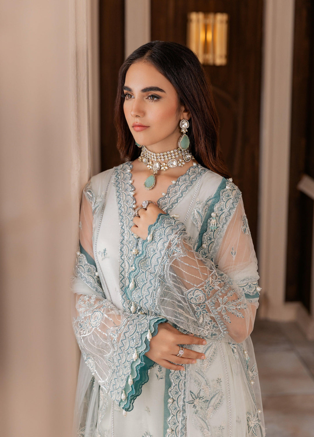 La Elise Women Unstitched Embroidered Net 3 Piece Suit 000103 Agnes - Wedding Collection