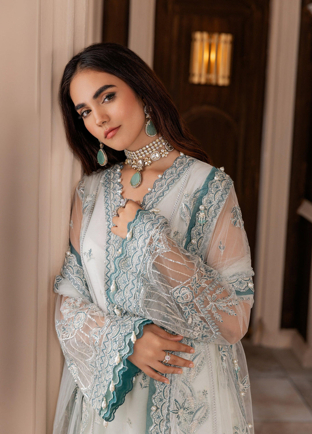 La Elise Women Unstitched Embroidered Net 3 Piece Suit 000103 Agnes - Wedding Collection