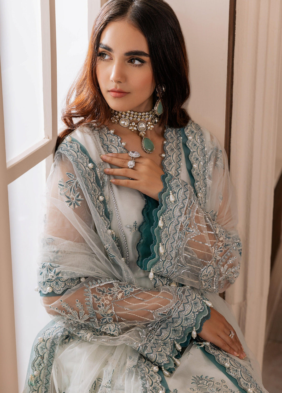 La Elise Women Unstitched Embroidered Net 3 Piece Suit 000103 Agnes - Wedding Collection