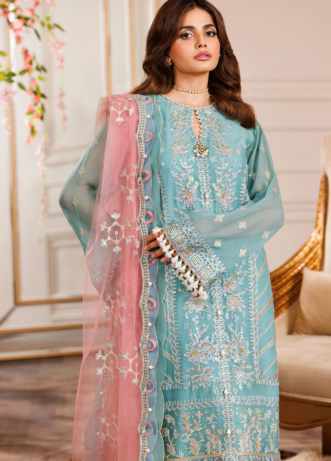 La Elise Women Unstitched Embroidered Chiffon 3 Piece Suit 0001005 Bella - Wedding Collection