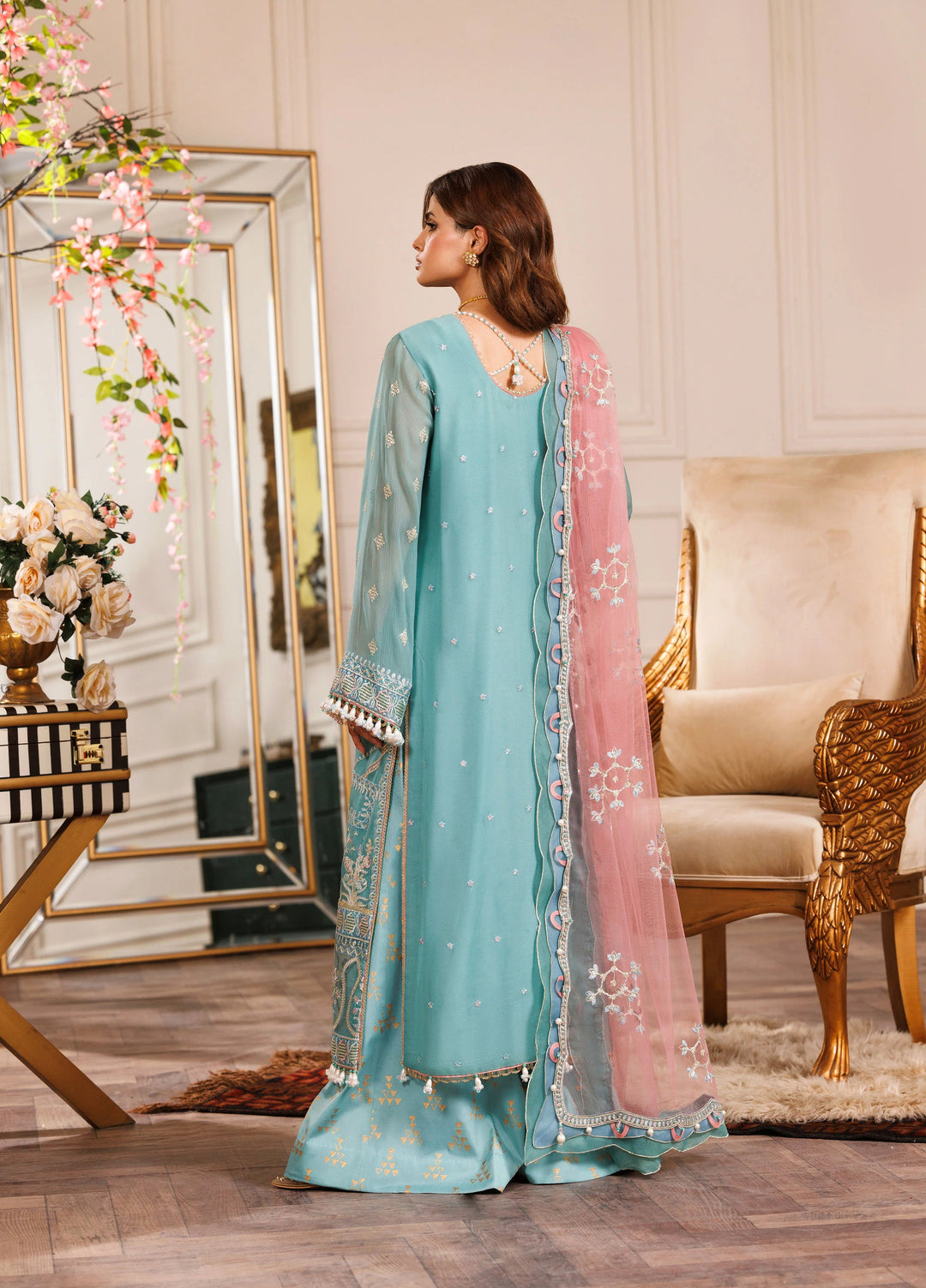 La Elise Women Unstitched Embroidered Chiffon 3 Piece Suit 0001005 Bella - Wedding Collection