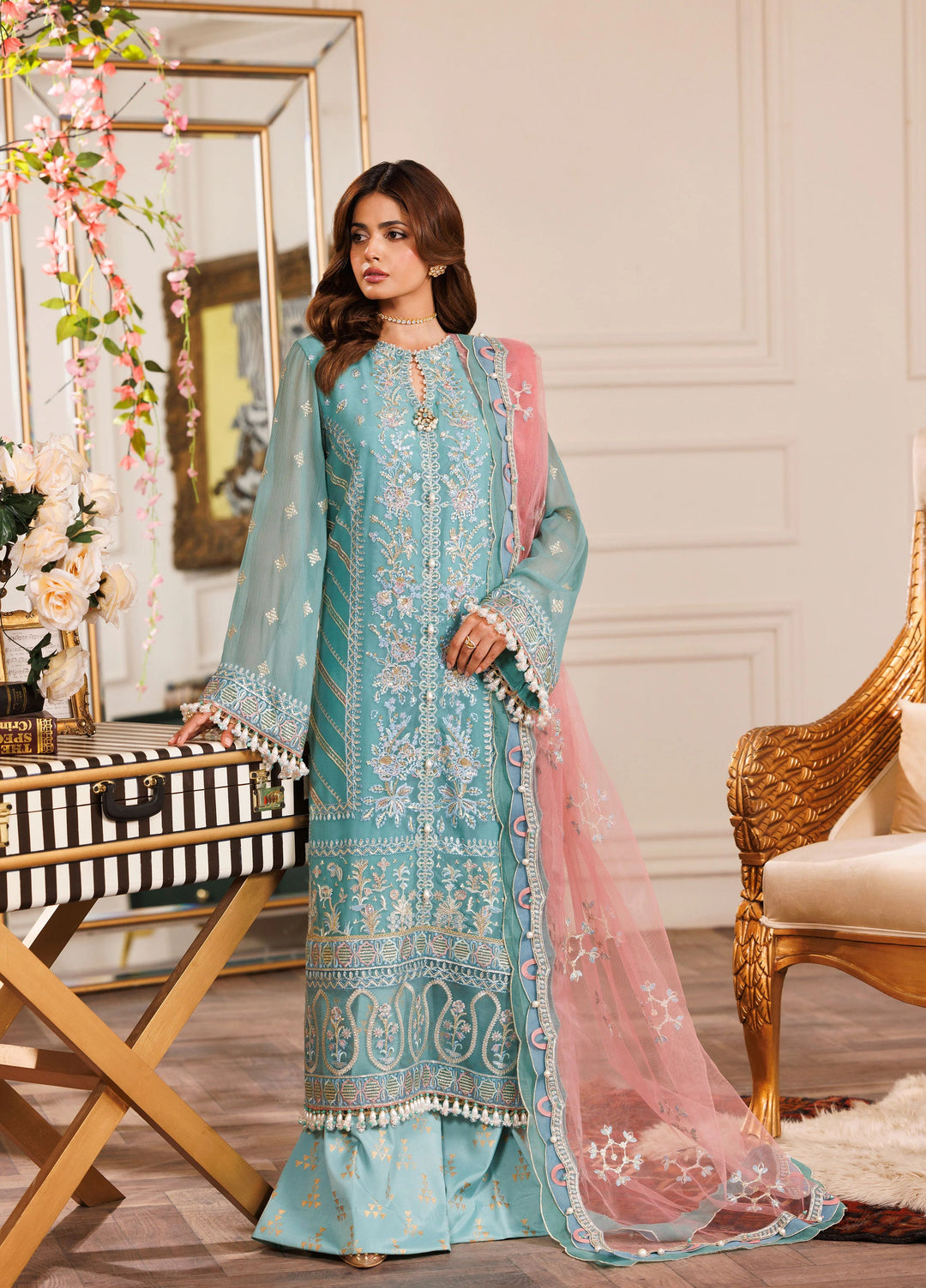 La Elise Women Unstitched Embroidered Chiffon 3 Piece Suit 0001005 Bella - Wedding Collection