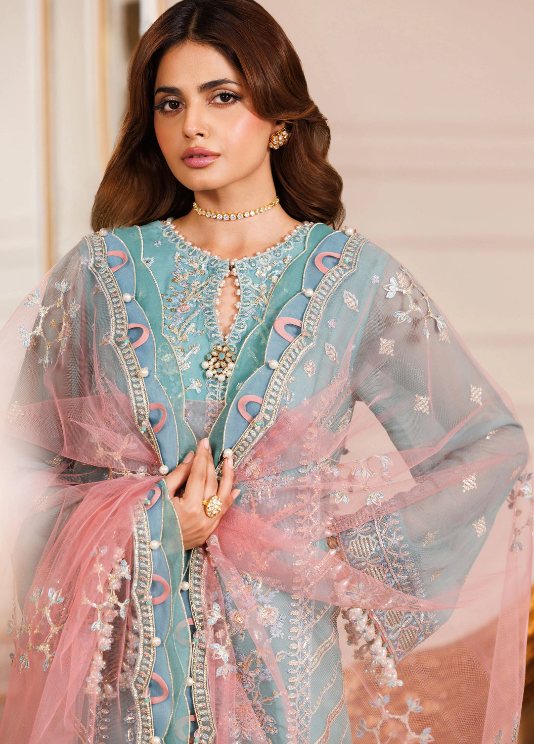 La Elise Women Unstitched Embroidered Chiffon 3 Piece Suit 0001005 Bella - Wedding Collection