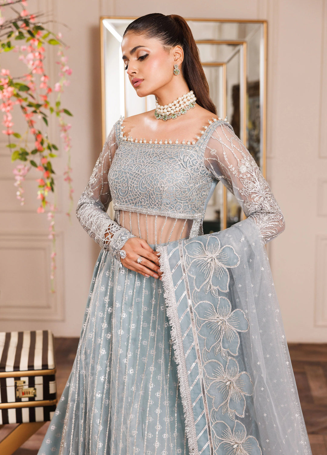 La Elise Women Unstitched Embroidered Net 3 Piece Suit 0001001 Ellie - Wedding Collection