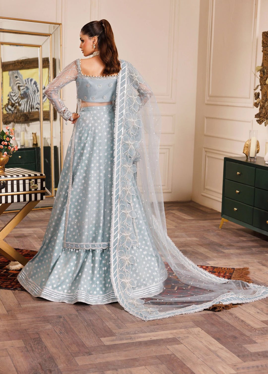 La Elise Women Unstitched Embroidered Net 3 Piece Suit 0001001 Ellie - Wedding Collection