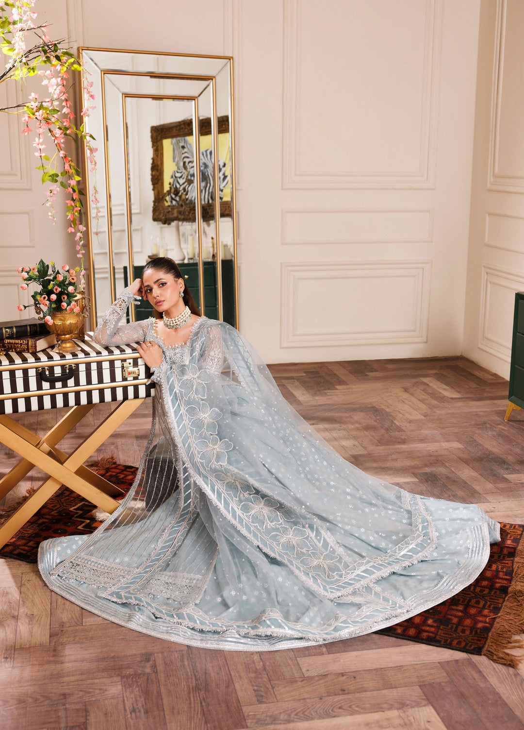 La Elise Women Unstitched Embroidered Net 3 Piece Suit 0001001 Ellie - Wedding Collection