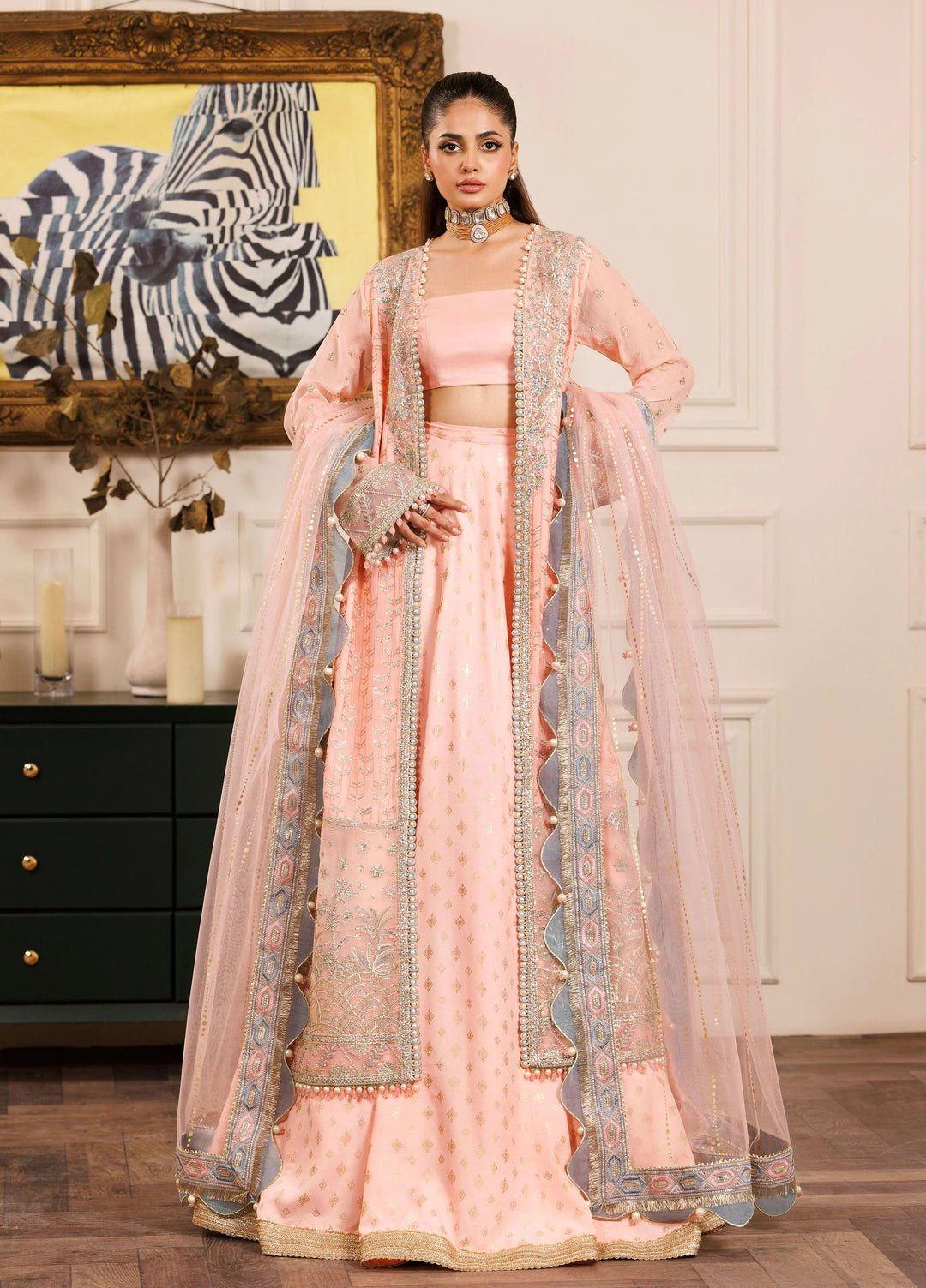 La Elise Women Unstitched Embroidered Chiffon 3 Piece Suit 0001004 Zuri - Wedding Collection