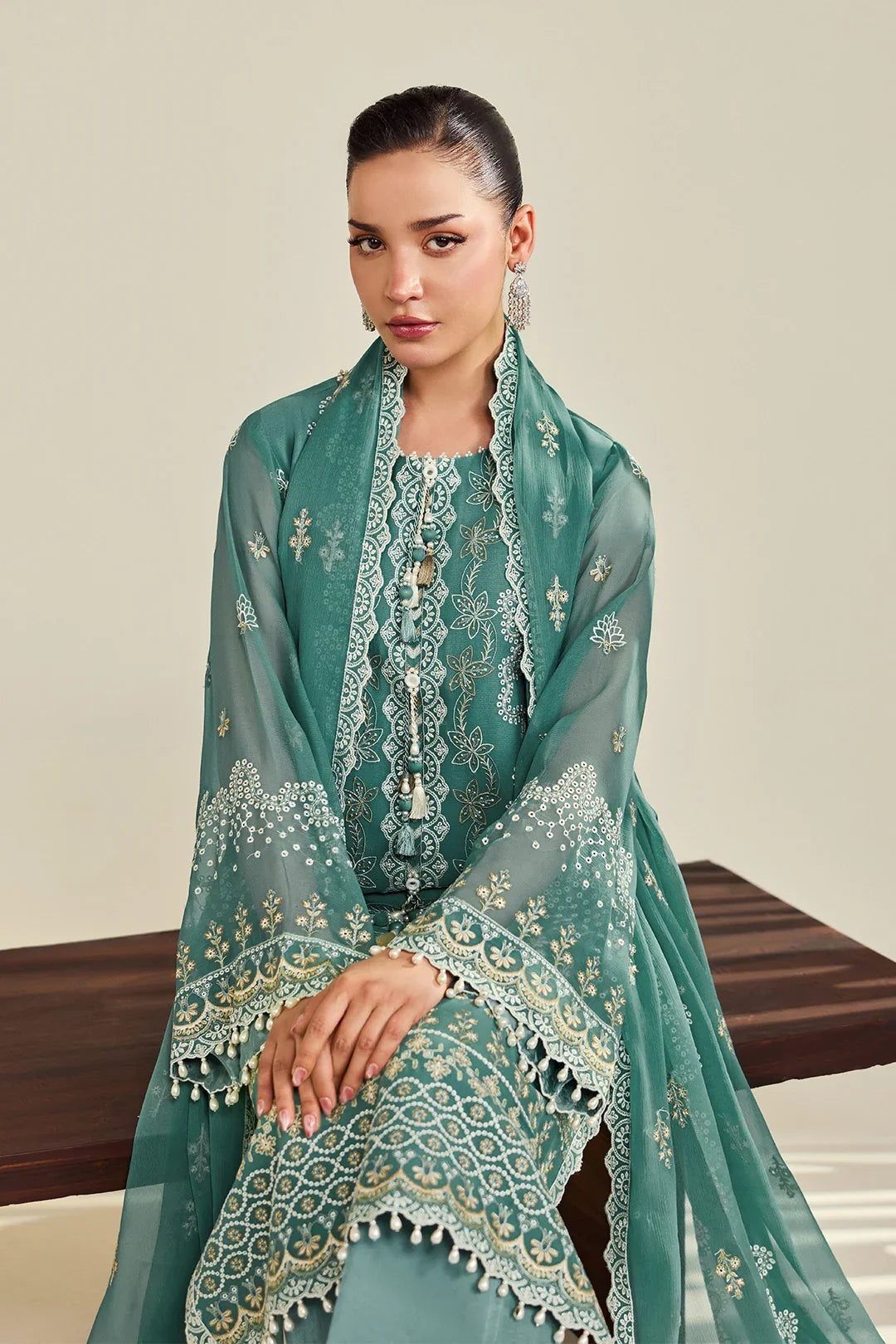 Dhaagay by Alizeh Fashion Unstitched Embroidered Chiffon 3 Piece Suit AF26UCD AF-DHG-5052 Zarqa - Festive Collection