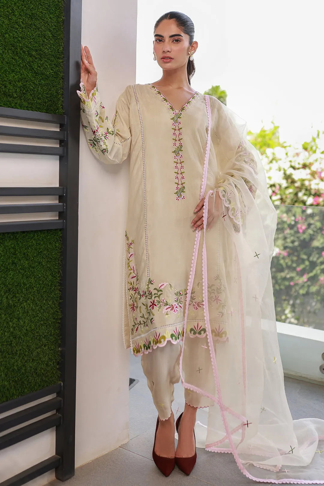 Nadia Khan Pret Embroidered Raw Silk 3 Piece Bisque