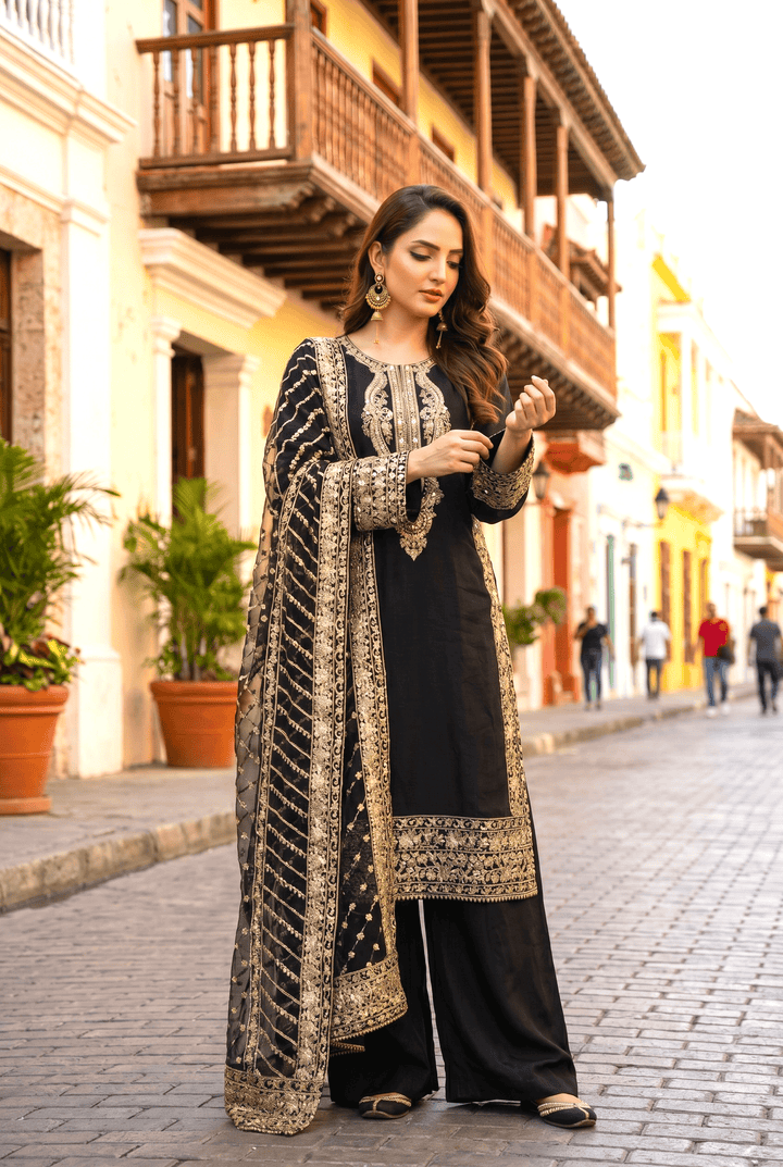 Chashni by Maherposh RTW Embroidered Raw Silk 3 Piece Suit FHM-1047 Festive Collection