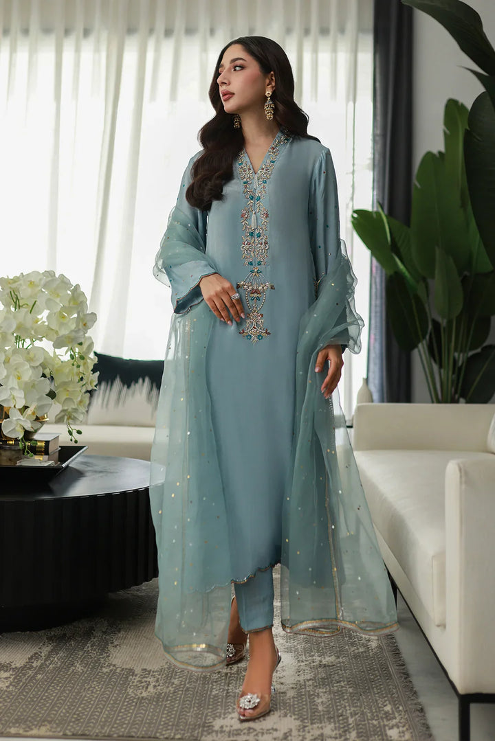 Nadia Khan Pret Embroidered Raw Silk 3 Piece Light Slate Gray