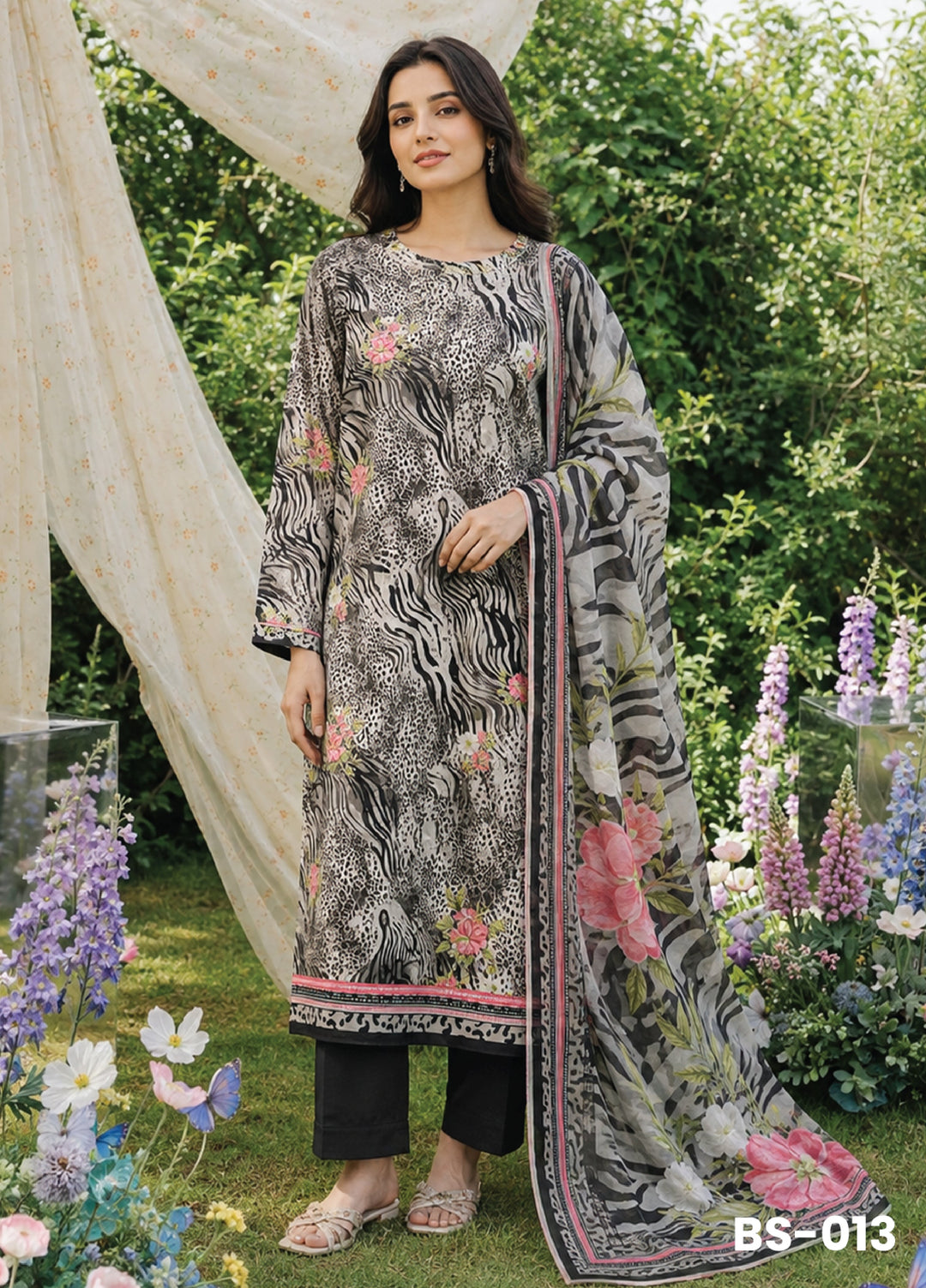Bin Saeed Unstitched Printed Lawn Cotton 3 Piece Suit BS-013 - Casual Collection