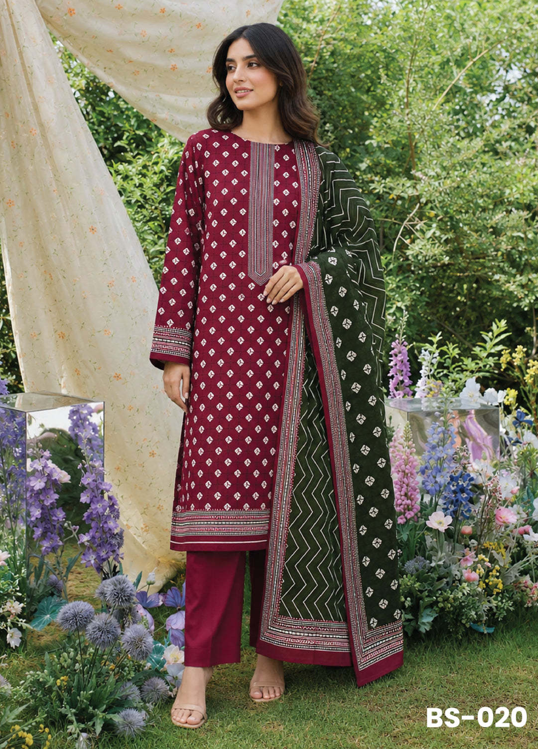 Bin Saeed Unstitched Printed Lawn Cotton 3 Piece Suit BS-020 - Casual Collection