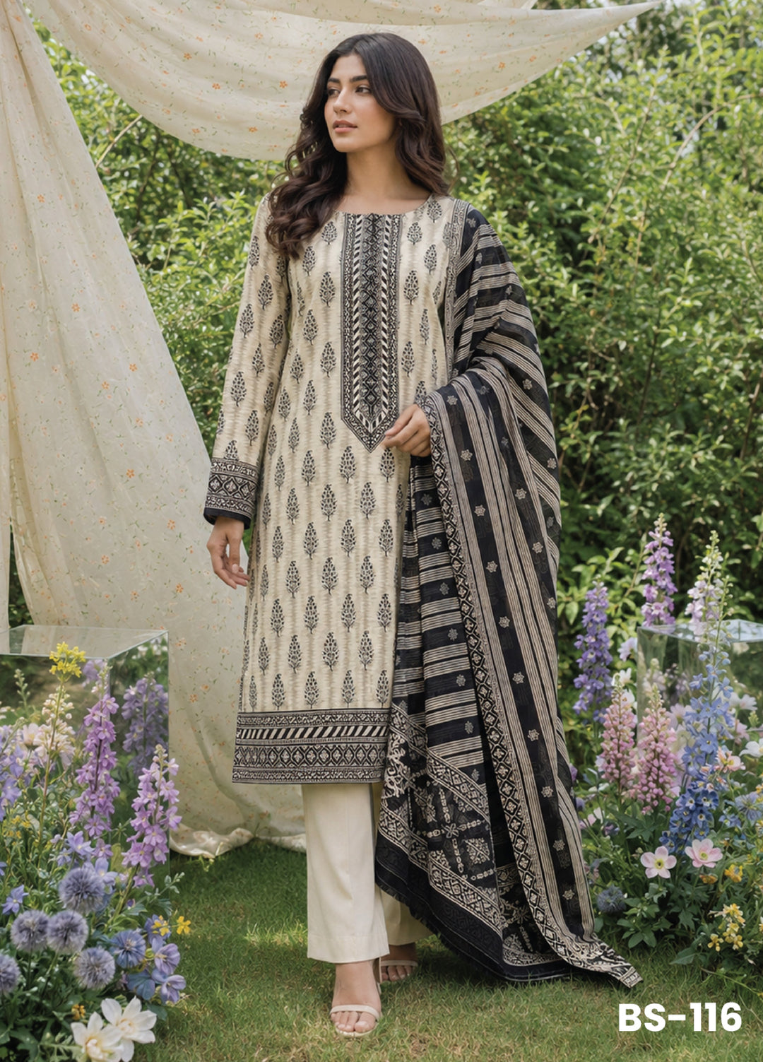 Bin Saeed Unstitched Printed Cotton Lawn 3 Piece Suit BS-116 - Casual Collection