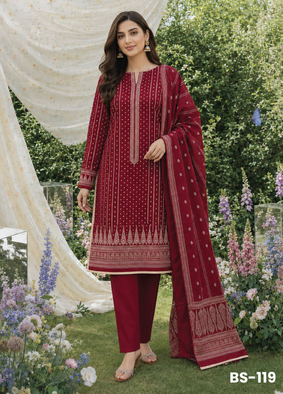 Bin Saeed Unstitched Printed Lawn Cotton 3 Piece Suit BS-119 - Casual Collection