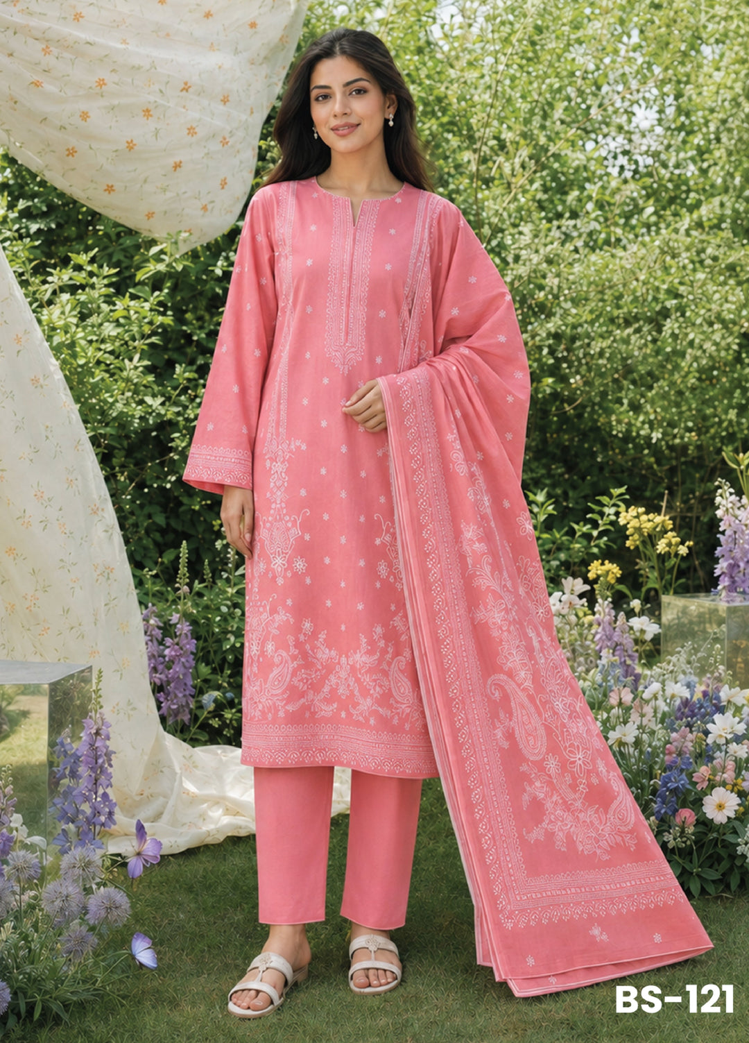 Bin Saeed Unstitched Printed Lawn Cotton 3 Piece Suit BS-121 - Casual Collection