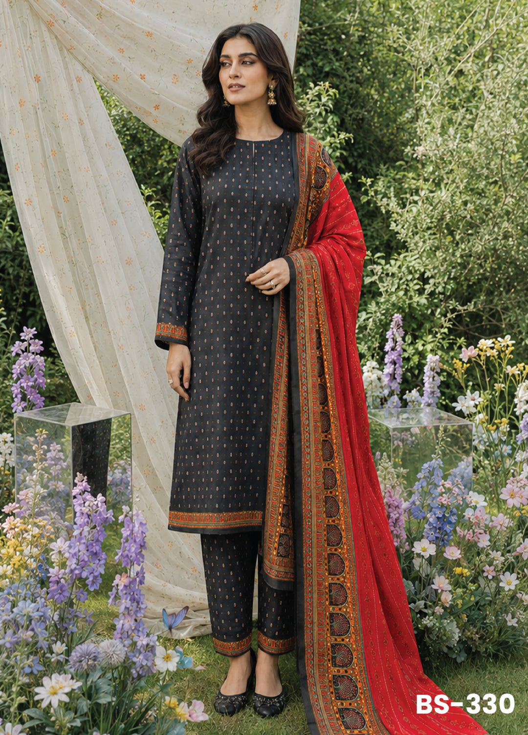 Bin Saeed Unstitched Printed Lawn Cotton 3 Piece Suit BS-330 - Casual Collection