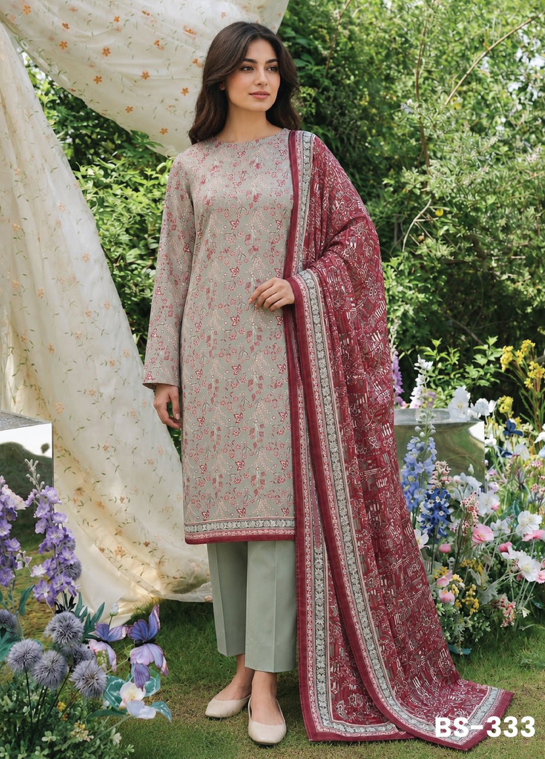 Bin Saeed Unstitched Printed Lawn Cotton 3 Piece Suit BS-333 - Casual Collection