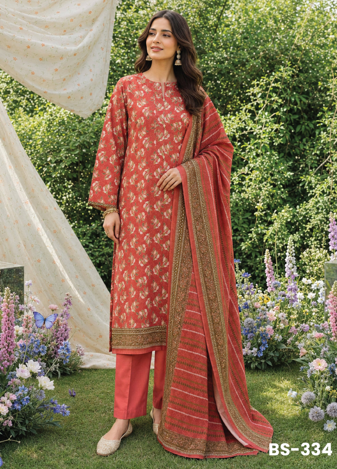 Bin Saeed Unstitched Printed Lawn Cotton 3 Piece Suit BS-334 - Casual Collection
