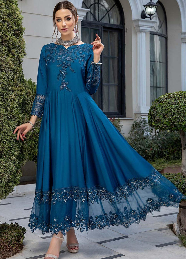 Azure Pret Embroidered Silk 3 Piece Dress Majestic Diva MD263