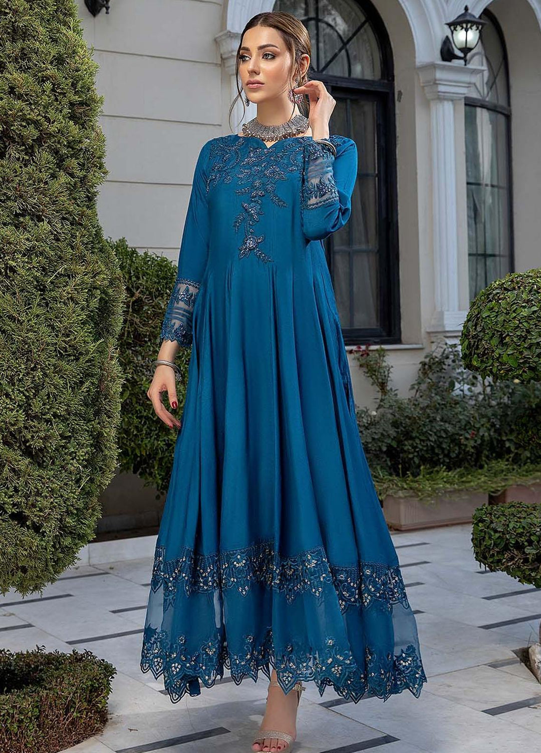 Azure Pret Embroidered Silk 3 Piece Dress Majestic Diva MD263