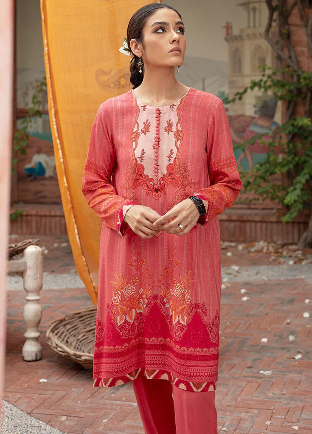 Cross Stitch Embroidered Linen Suits Unstitched 2 Piece CS22W 10 Clader Carmine - Winter Collection