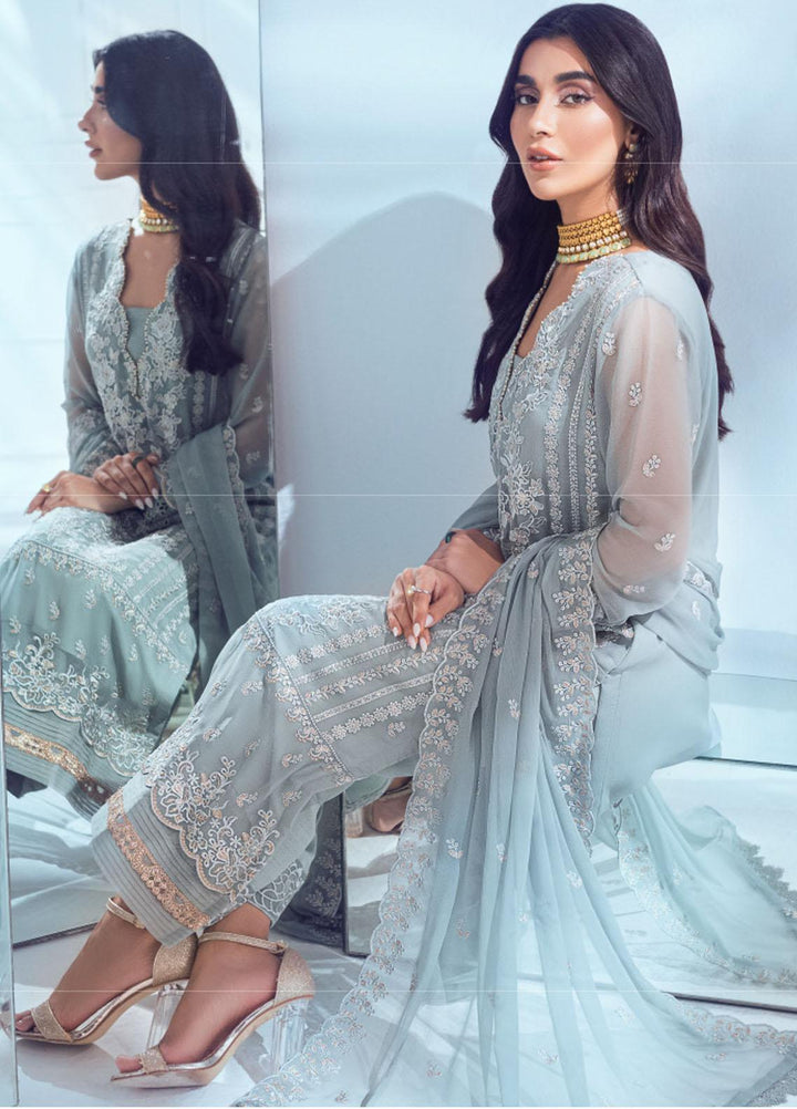 Azure Embroidered Chiffon Suits Unstitched 3 Piece AZU22EC ES-003 Pastel Mint - Luxury Collection