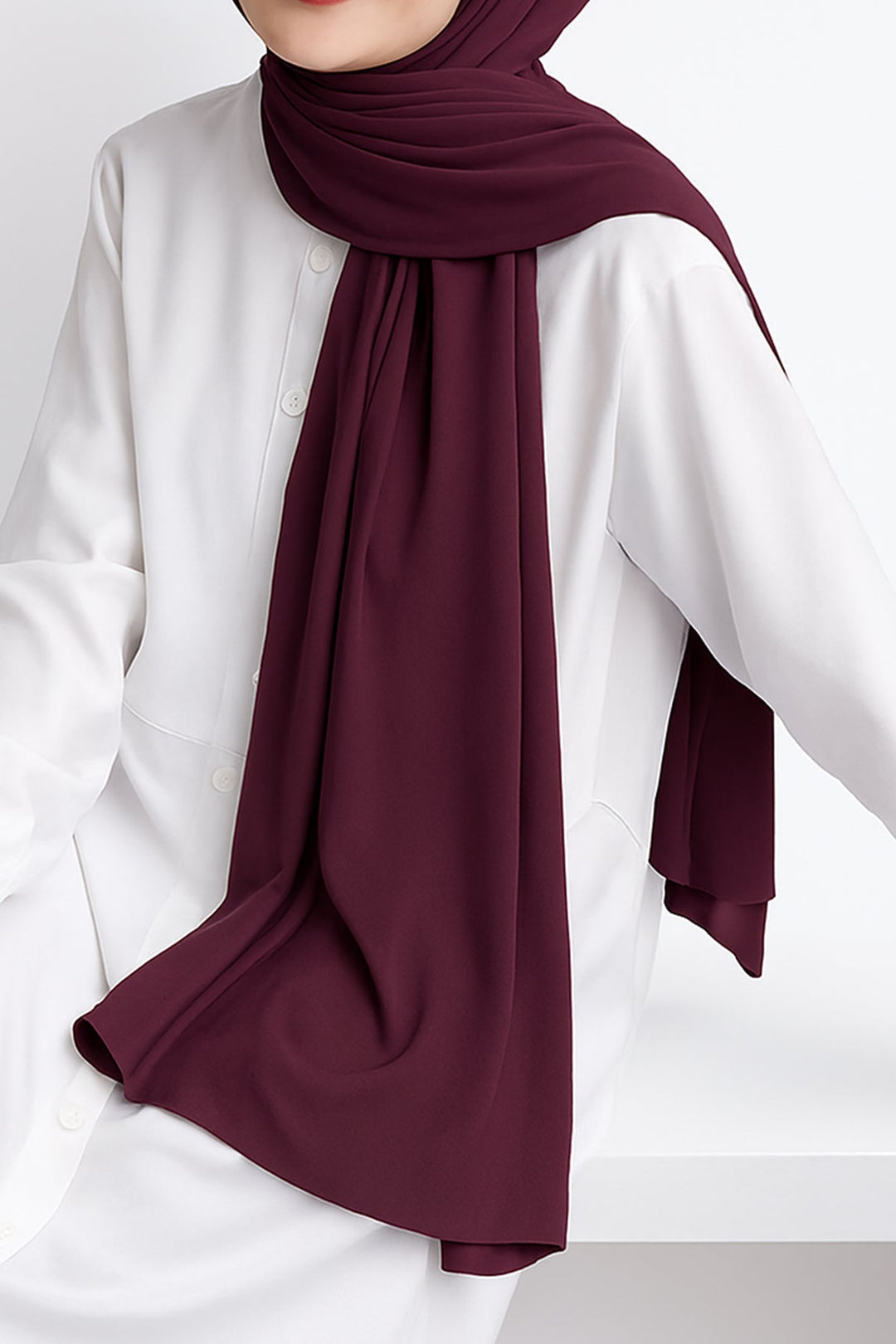 Divinely Crafted Chiffon Solids Hijab 1 Piece Plum HJ-CHF-021 - Summer Collection