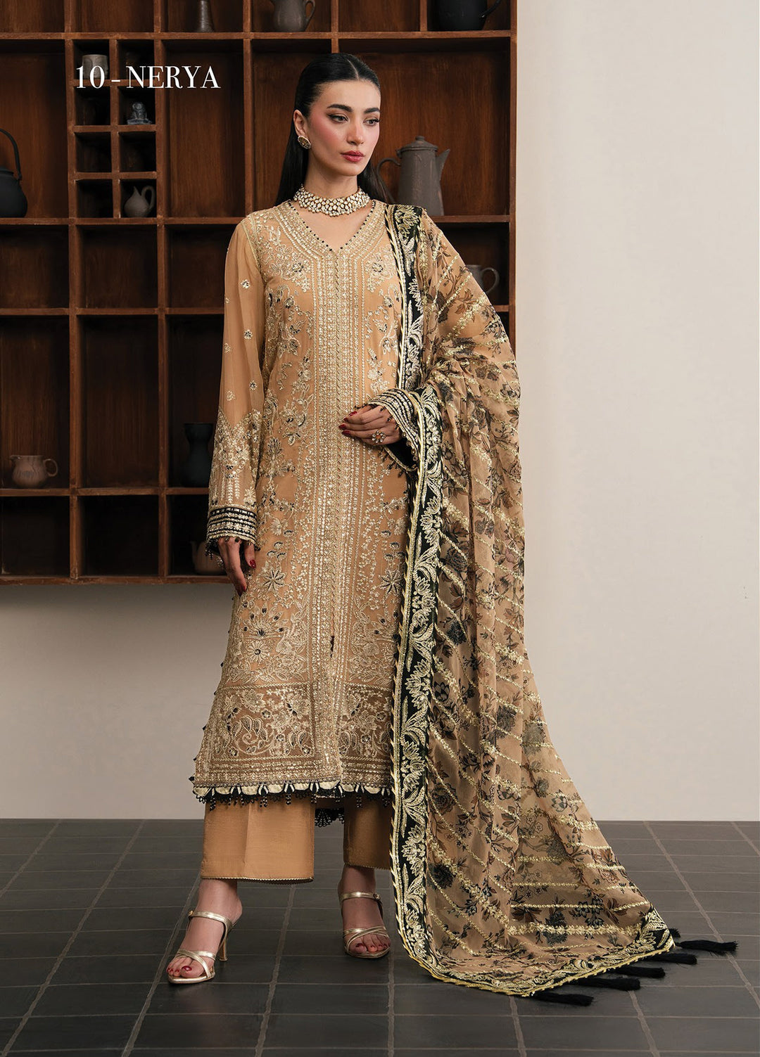 Kalani by Xenia Formals Unstitched Embroidered Chiffon 3 Piece Suit XE26UKW 10-Nerya - Wedding Collection