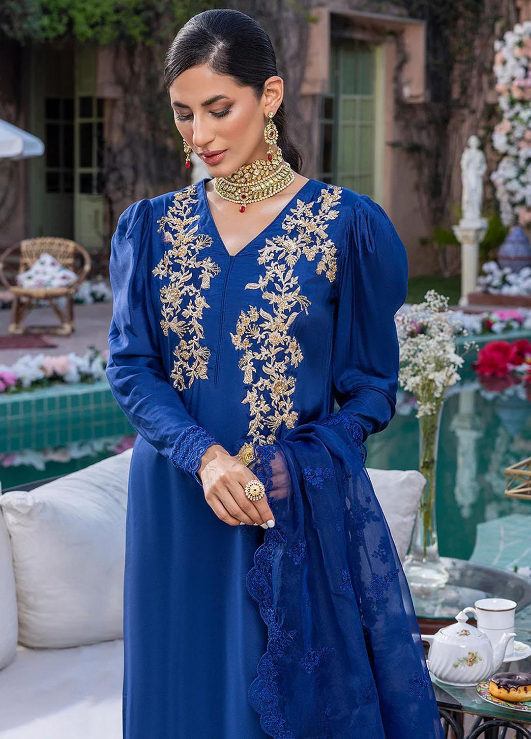 Azure Pret Embroidered Silk 3 Piece Dress Gladiolus GD296