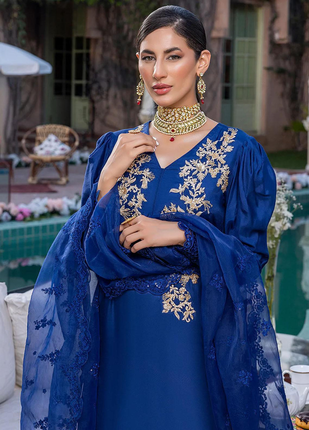 Azure Pret Embroidered Silk 3 Piece Dress Gladiolus GD296