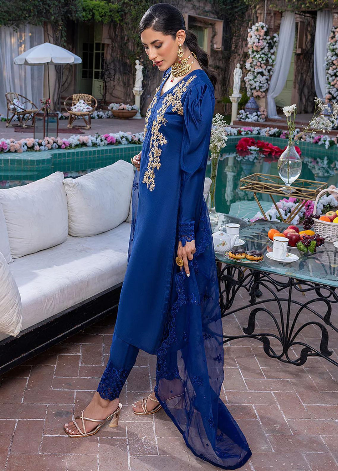 Azure Pret Embroidered Silk 3 Piece Dress Gladiolus GD296