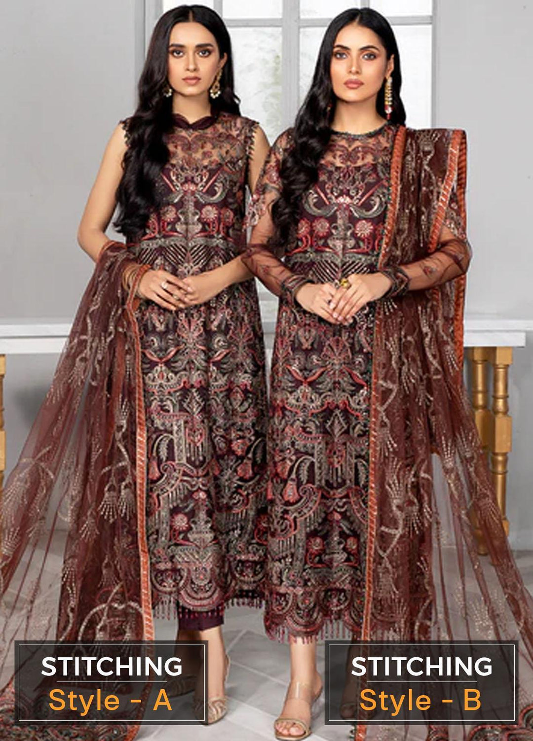Bahaar by Zarif Embroidered  Suits Unstitched 3 Piece ZB 06 MOCHA - Luxury Collection