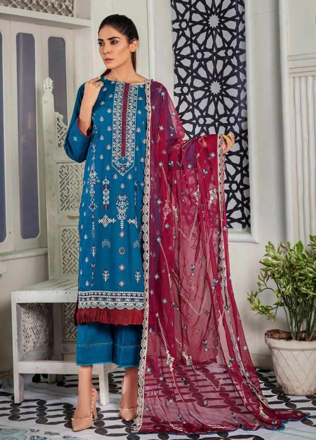 Noir By Humdum Embroidered Linen Suits Unstitched 3 Piece HD22N D-01 - Winter Collection