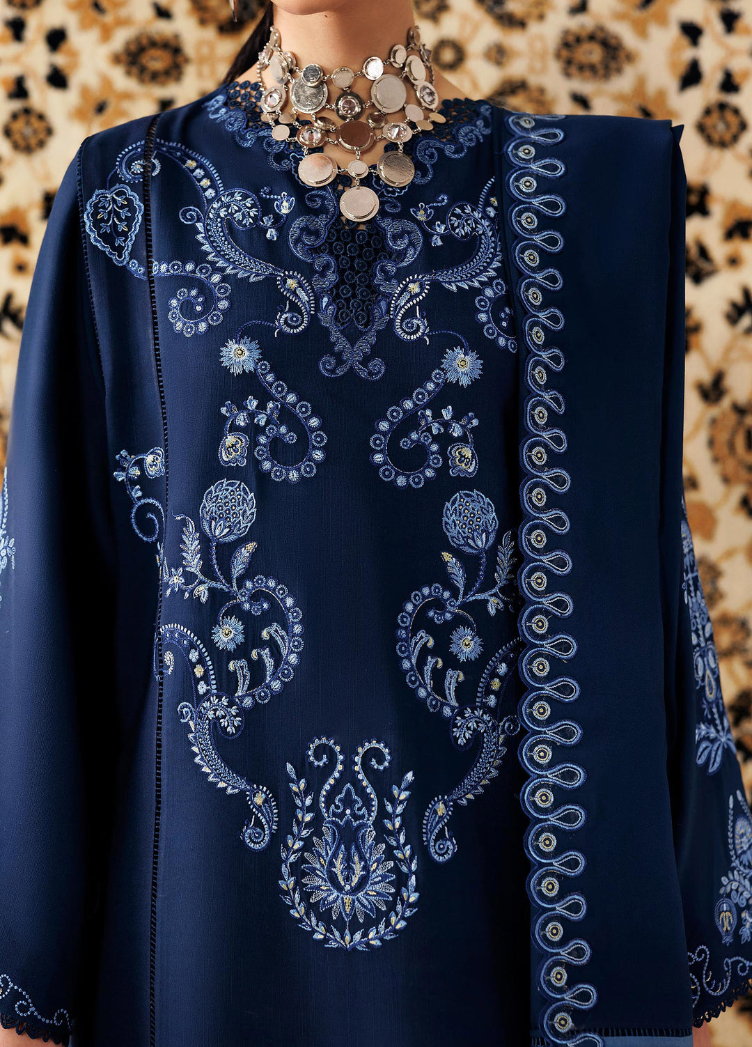Q line by Qalamkar Unstitched Embroidered Slub Linen 3 Piece Suit QLK26UQL Seran QLW-10 - Winter Collection