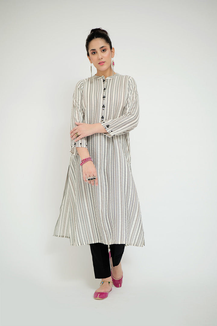 Senorita Women RTW Women Embroidered White and Black Casual plus 3 Piece Suit Cotton Jacquard LBD-02664 - Summer Collection