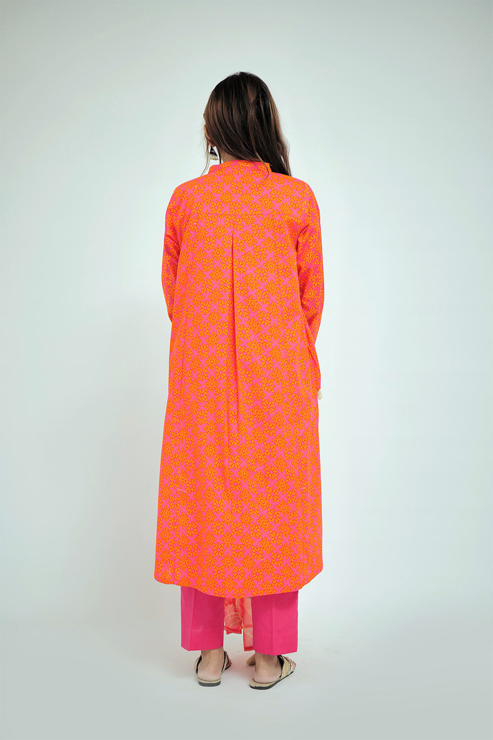 Senorita Women RTW Women Shocking Pink and Orange Casual 3 Piece Suit Cotton Lawn Printed LAD-02704 - Summer Collection