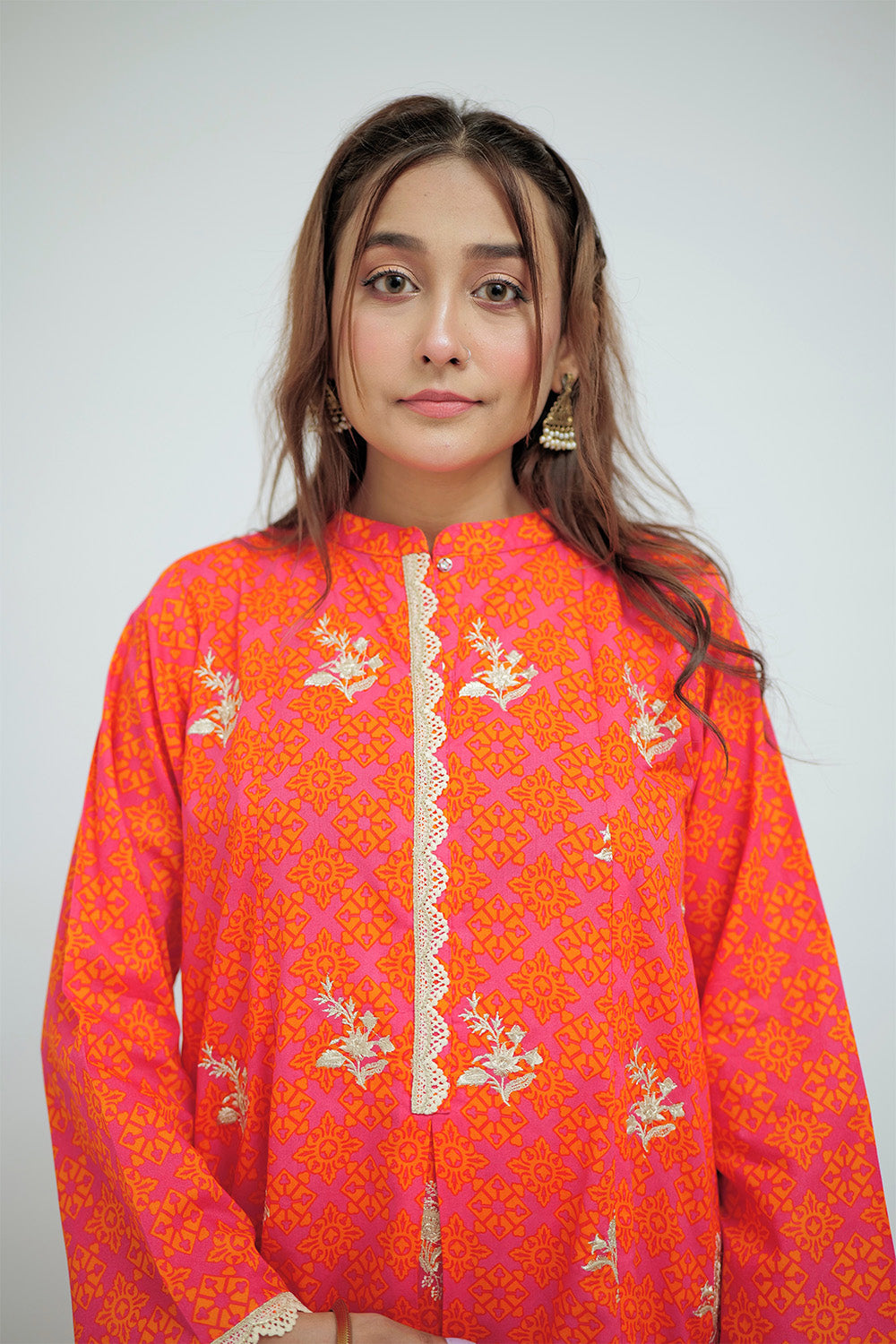 Senorita Women RTW Women Shocking Pink and Orange Casual 3 Piece Suit Cotton Lawn Printed LAD-02704 - Summer Collection