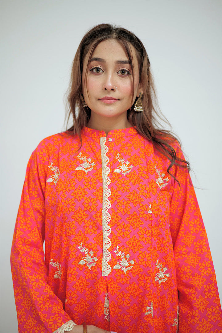 Senorita Women RTW Women Shocking Pink and Orange Casual 3 Piece Suit Cotton Lawn Printed LAD-02704 - Summer Collection