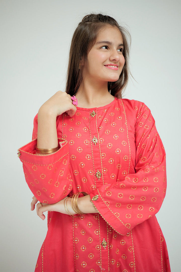 Senorita Girls Ready to Wear Girls Peach Casual 3 Piece Suit Cotton Cambric Printed GAD-02657 - Summer Collection
