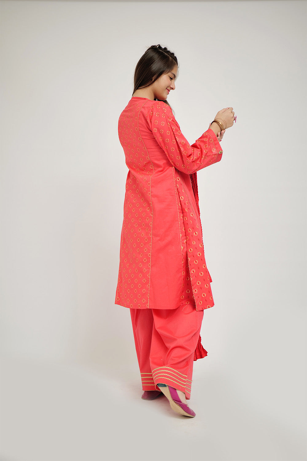 Senorita Girls Ready to Wear Girls Peach Casual 3 Piece Suit Cotton Cambric Printed GAD-02657 - Summer Collection